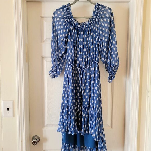 Diane von Furstenberg DVF Camila Two Hi-Low Silk Chiffon Dot Batik Dress, Size 8 - Picture 7 of 15